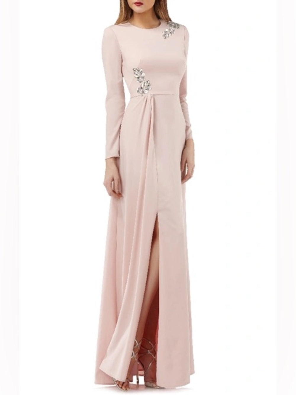 Kay Unger Pink Crystal Embellished Long Sleeve Formal Gown NWT 6